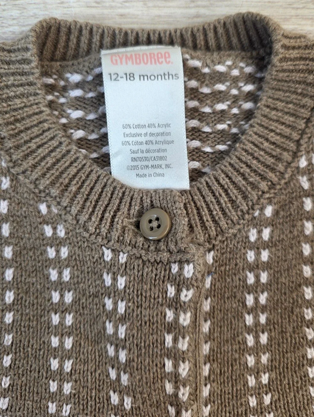 2015 Gymboree Taupe Knit Cardigan with Fox Pocket Appliqués 12-18 Month